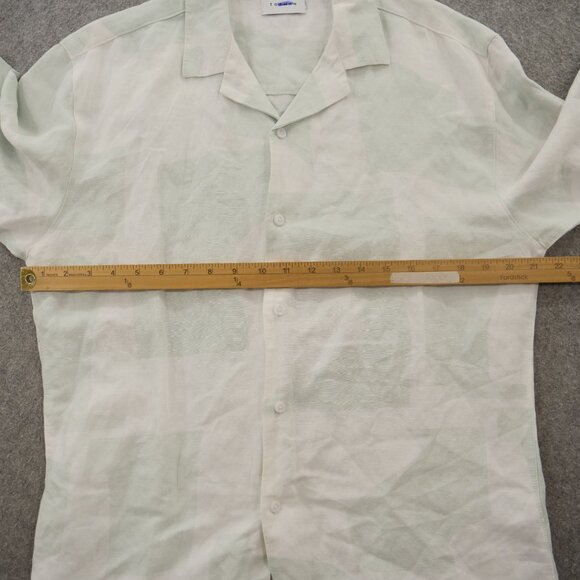 Topman Shirt Mens Medium Green Button Up Linen Long Sleeve Geometric Print - Picture 15 of 16